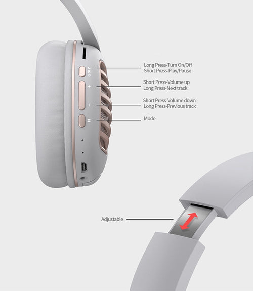 Auriculares Bluetooth plegables con cancelación de ruido y micrófono