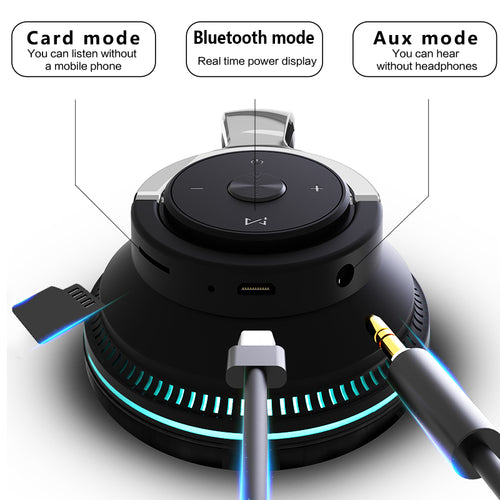 Auriculares Bluetooth inalámbricos con luces LED de colores y graves