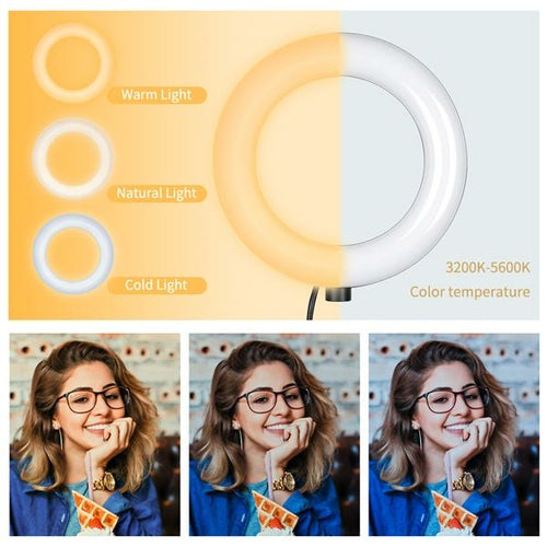 Aro de luz LED 6\" con trípode, pinza y mando Bluetooth