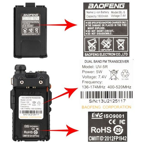 Pack de 6 walkie-talkies BAOFENG doble banda con linterna LED