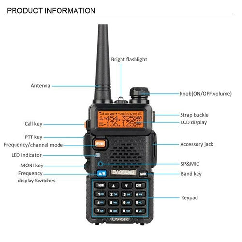 Pack de 6 walkie-talkies BAOFENG doble banda con linterna LED
