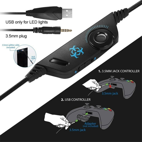 Auriculares gaming Dragon con micrófono y luz LED de 7 colores